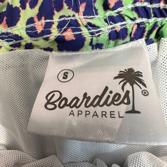 Boardies Apparel Swim Shorts S Green Blue Pink Leopard Print Mesh Lined Stretch - Picture 2 of 8